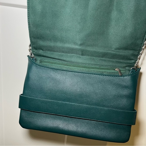Mossimo Quilted Crossbody Shoulder Bag Purse Metal Chain Emerald Dark green - Picture 3 of 10